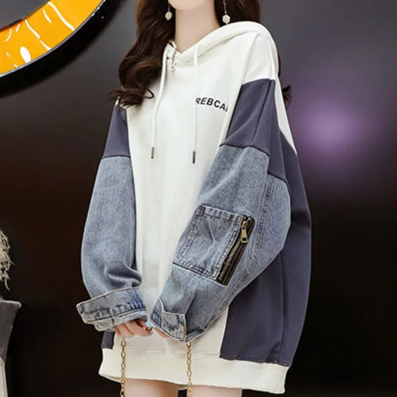 Casual Patchwork Hoodie - Women's Streetwear Style