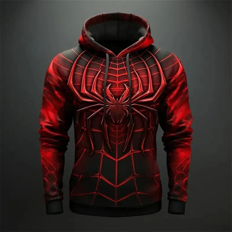 3D Spider Web Pattern Hoodie - Retro Hip Hop Casual Sweatshirt