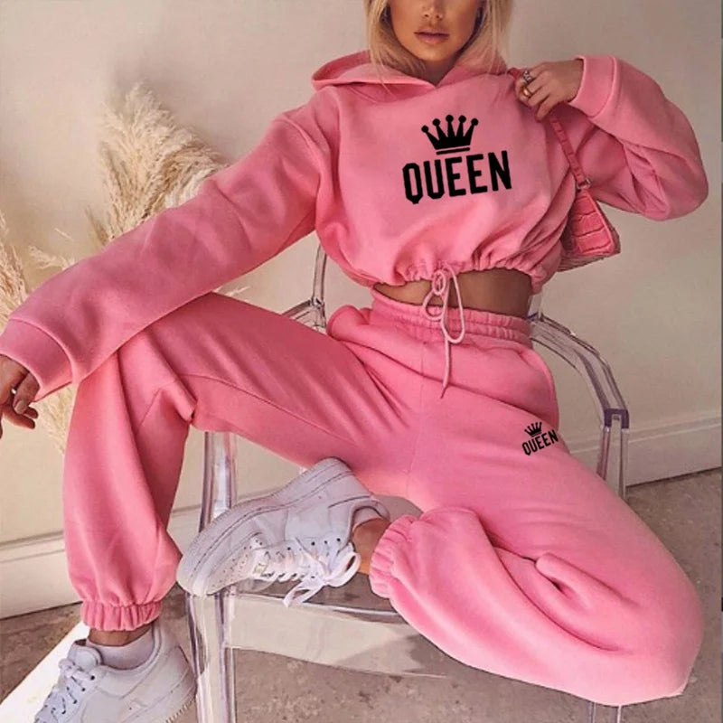 Chic Comfort: Women's Hooded Tracksuit with Pullover Hoodies and Sweatpants Set