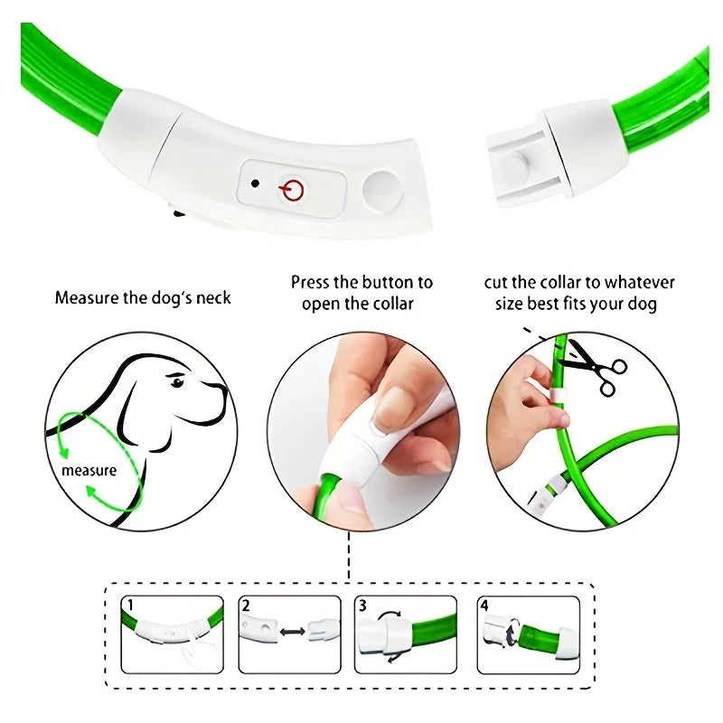 USB Rechargeable Glow-in-the-Dark Dog Collar – Adjustable & Night Safe