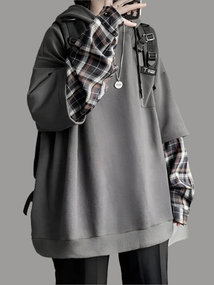 Oversized Plaid Patchwork Hoodie