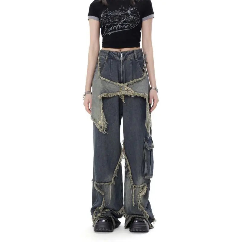 Vintage High Waist Ripped Jeans - Wide Leg Streetwear