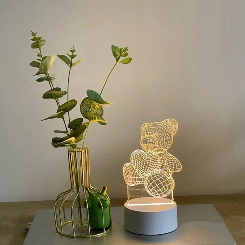 3D Creative Bear LED Night Light USB Acrylic Lamp for Home & Gifts