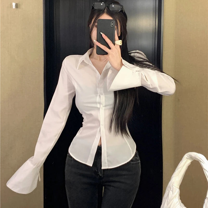 Korean Streetwear: Fashionable Women's Bell Sleeve Blouse