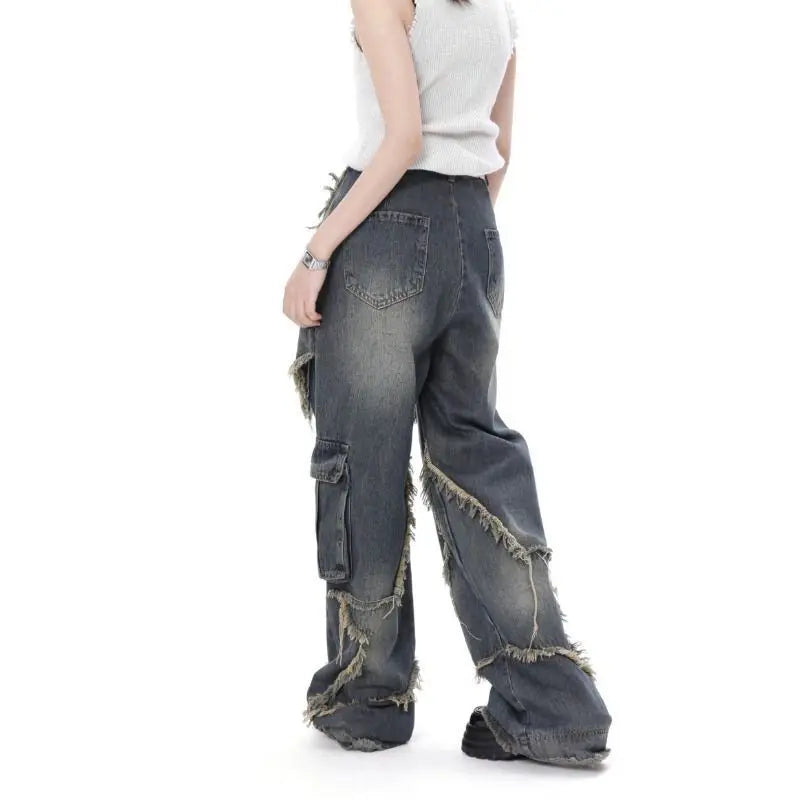 Vintage High Waist Ripped Jeans - Wide Leg Streetwear