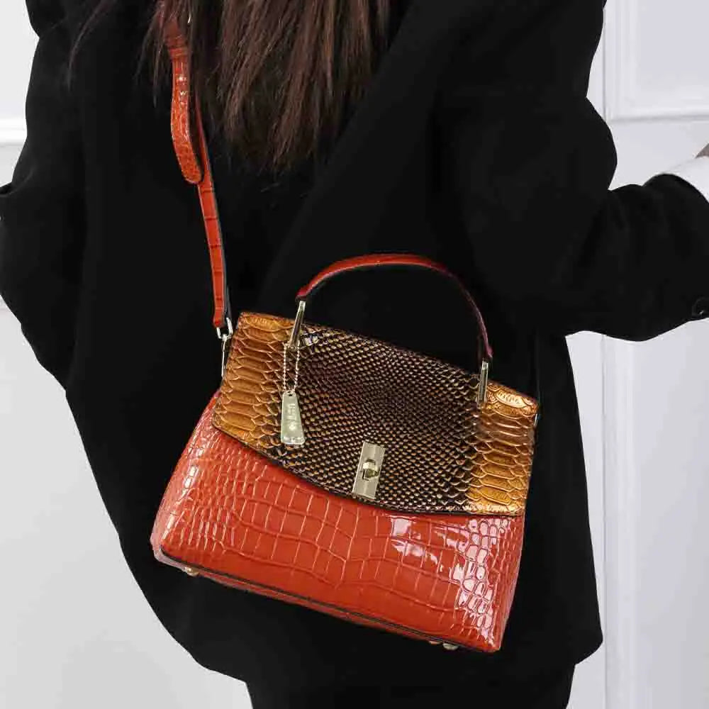 Luxury Snakeskin Patent Leather Shoulder Bag