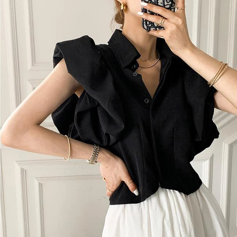 Casual Puff Sleeve Blouse - Women's Chiffon Top