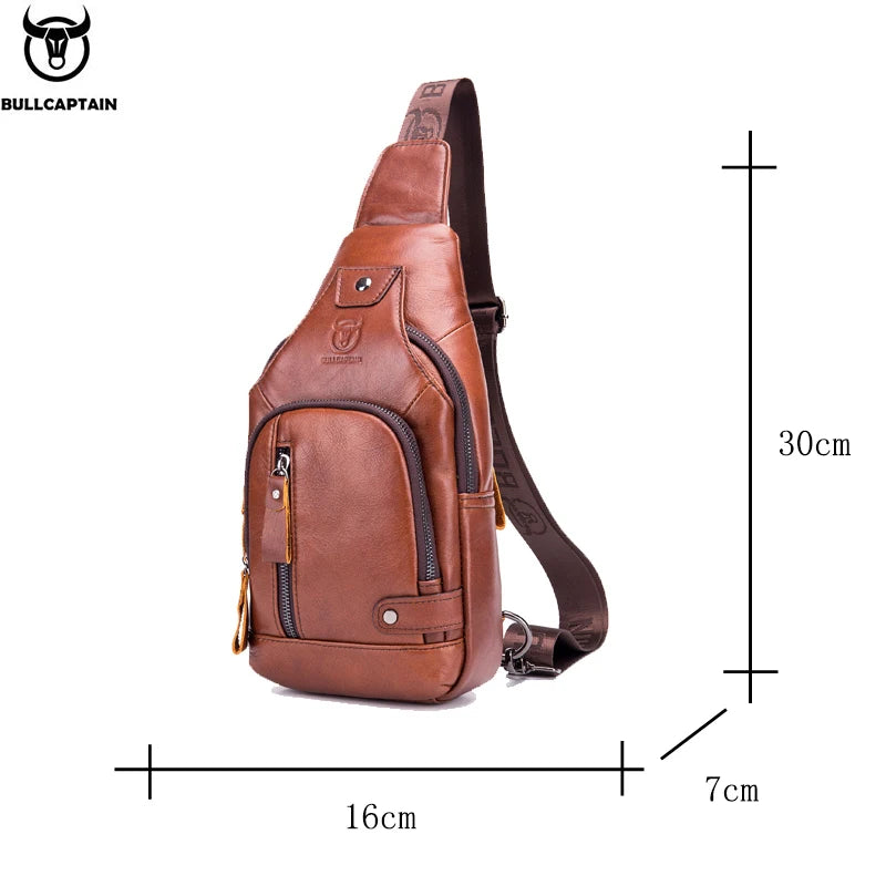 Bullcaptain Leather Chest Bag with USB Port