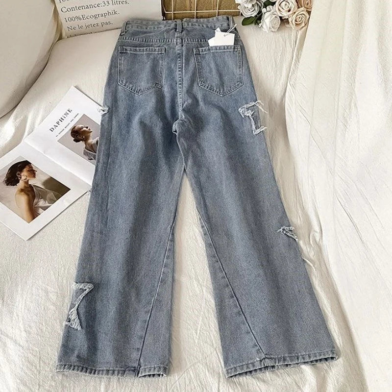 Casual Star Patchwork Jeans - Wide Leg Vintage Style