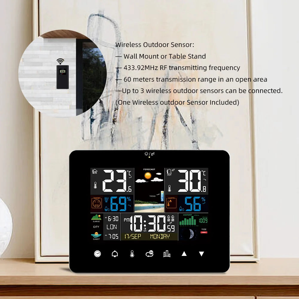 Weather Station Alarm Clock with Wireless Sensor & Touch Screen