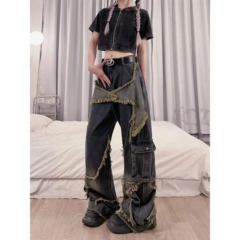 Vintage High Waist Ripped Jeans - Wide Leg Streetwear