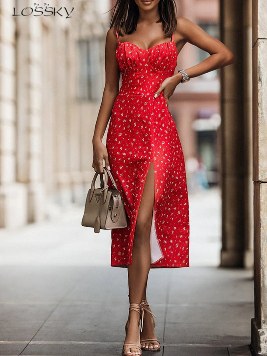 Women's Floral Print Backless Midi Dress