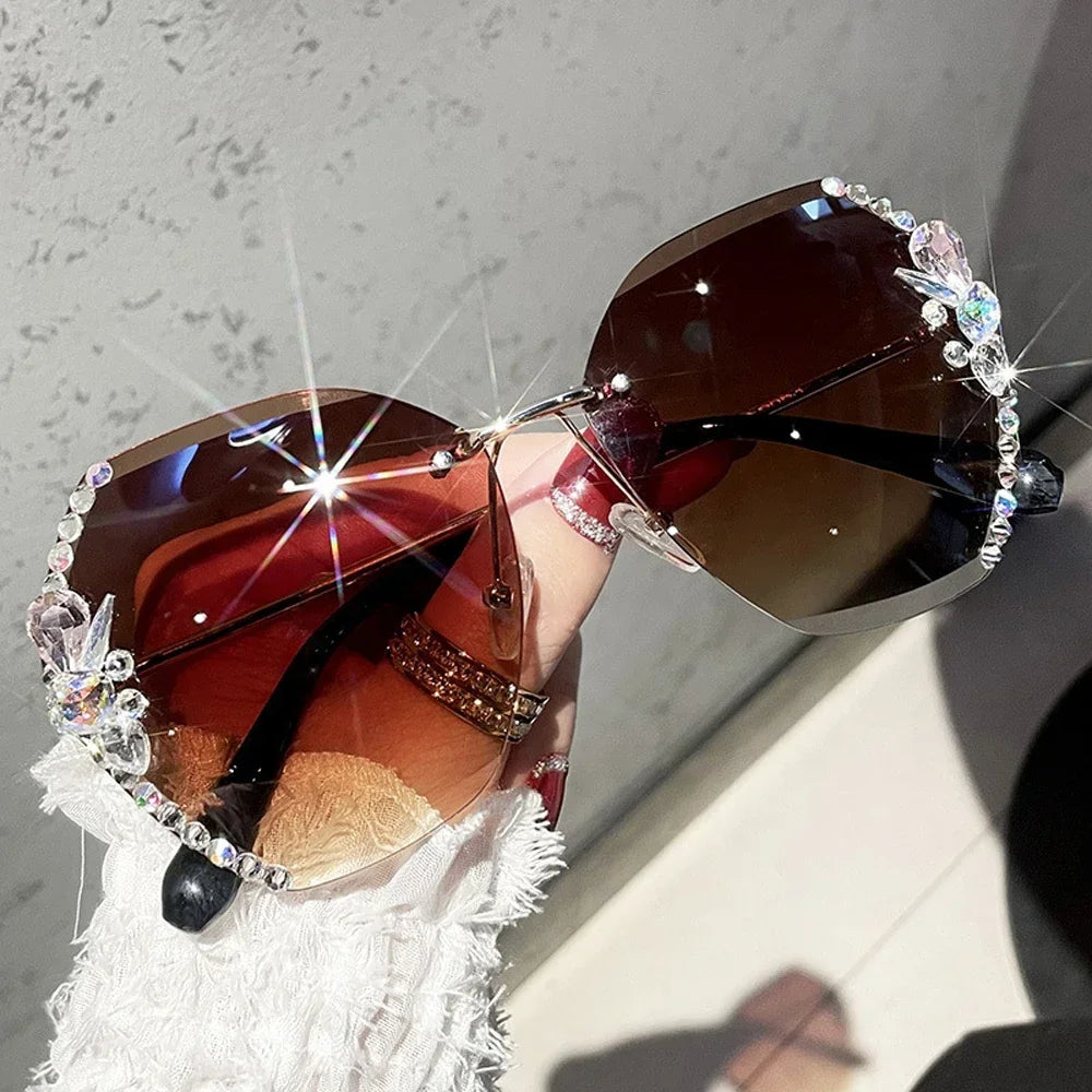 Vintage Rimless Rhinestone Sunglasses – Luxury Women's Shades