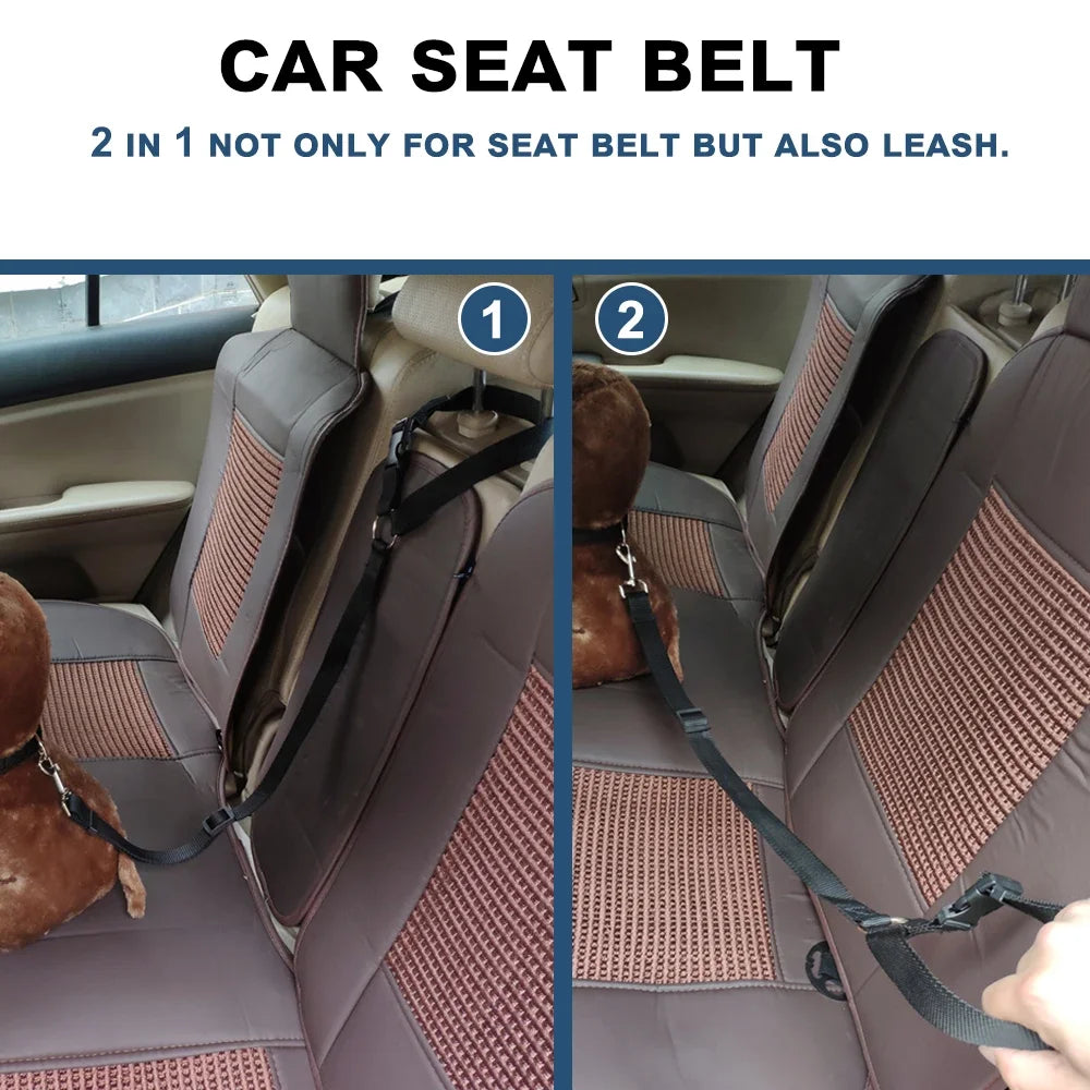 Adjustable Two-in-One Pet Car Seat Belt & Leash – Backseat Safety Harness for Dogs