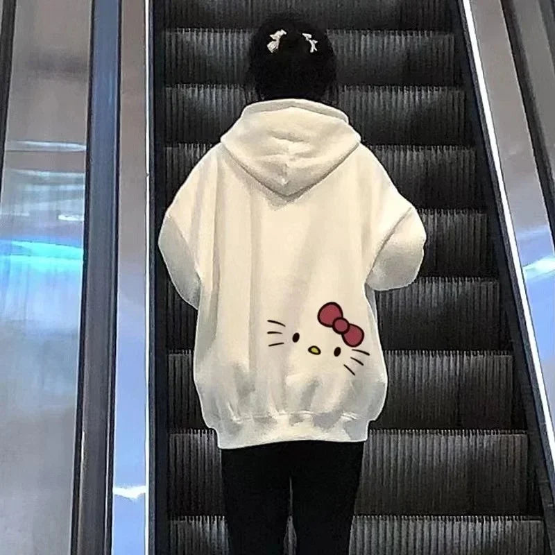 Hello Kitty Chic: Women's Kid Hoodie with Cute Sanrio Print, Fashionable Harajuku Street Style