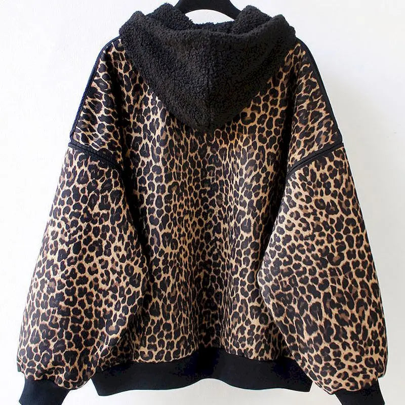 Leopard Lamb Wool Hooded Coat: Trendy Korean Fashion Hoodie