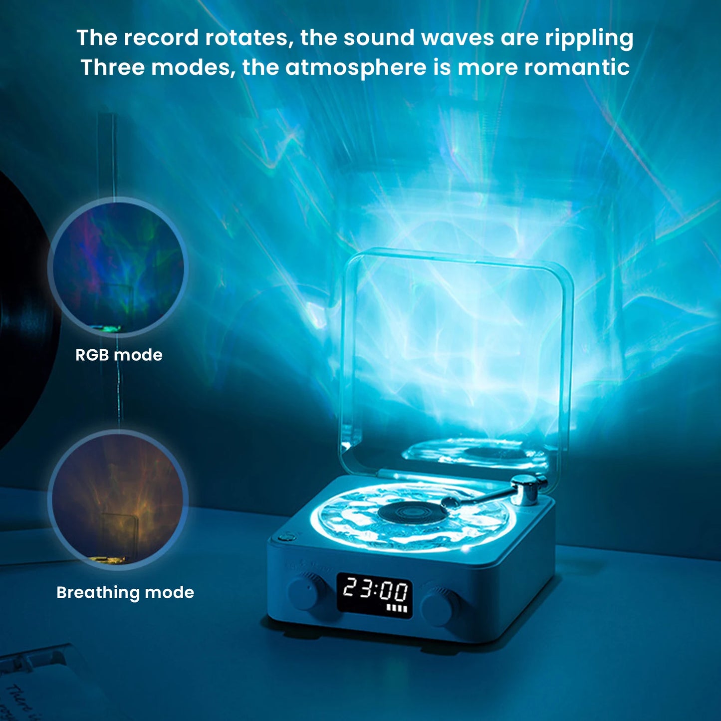 Waves Vinyl Player Bluetooth Speaker with RGB Lamp