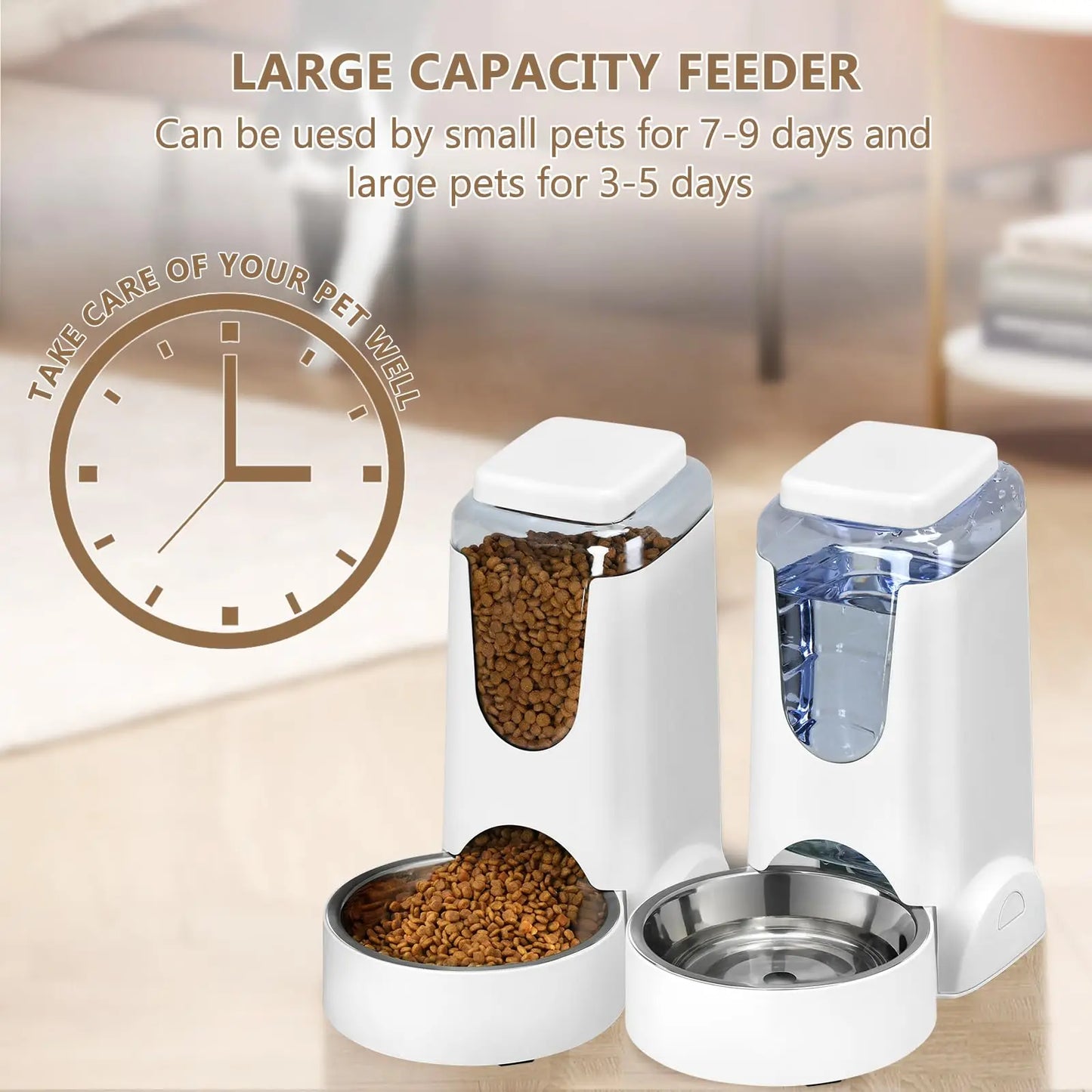 Automatic Pet Feeder & Water Dispenser with Stainless Steel Bowl