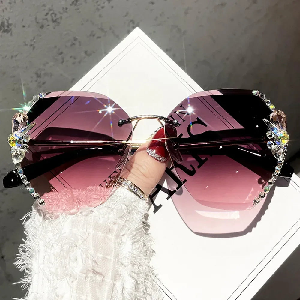 Vintage Rimless Rhinestone Sunglasses – Luxury Women's Shades