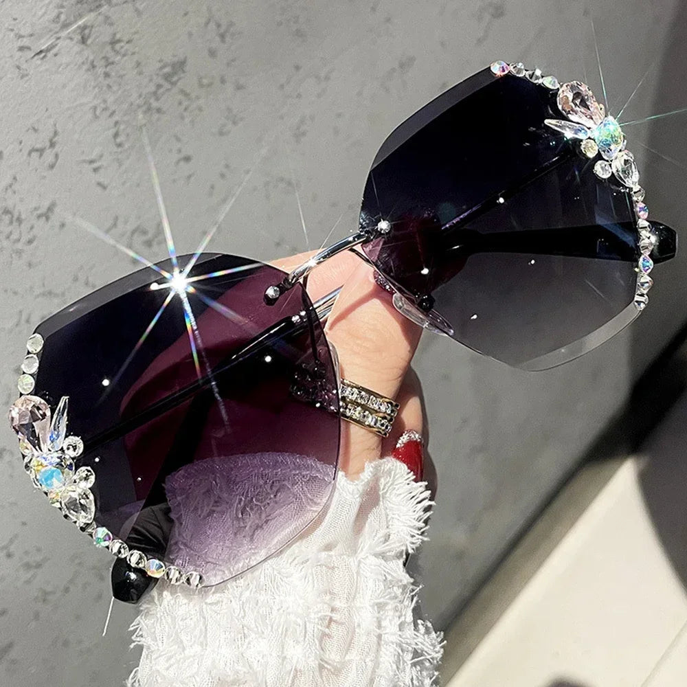 Vintage Rimless Rhinestone Sunglasses – Luxury Women's Shades