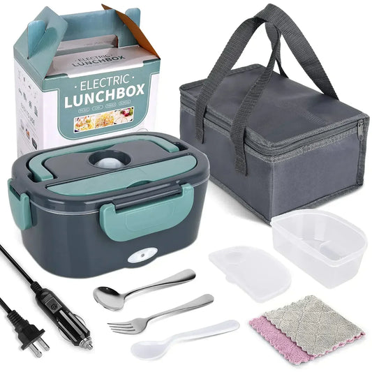 Portable 2-in-1 Electric Heating Lunch Box: Car and Home Use, Stainless Steel Liner