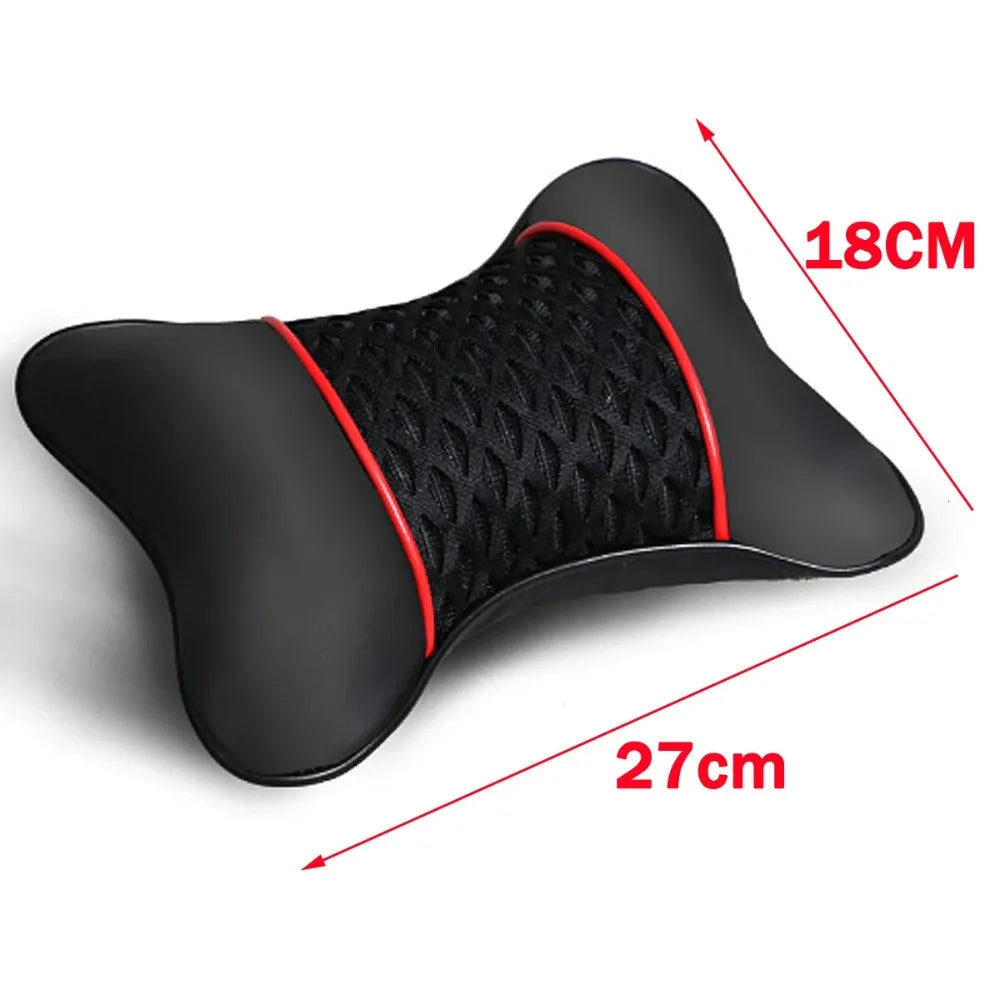 2Pcs Car Neck Pillow - Black PU Leather Support