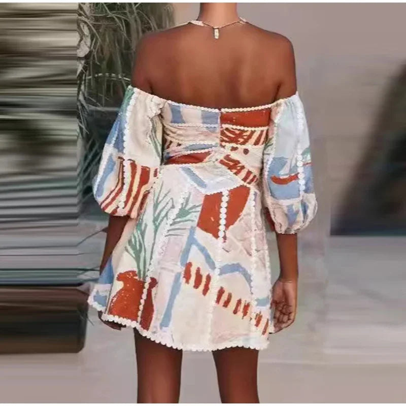 Sexy Off-Shoulder Printed Mini Dress