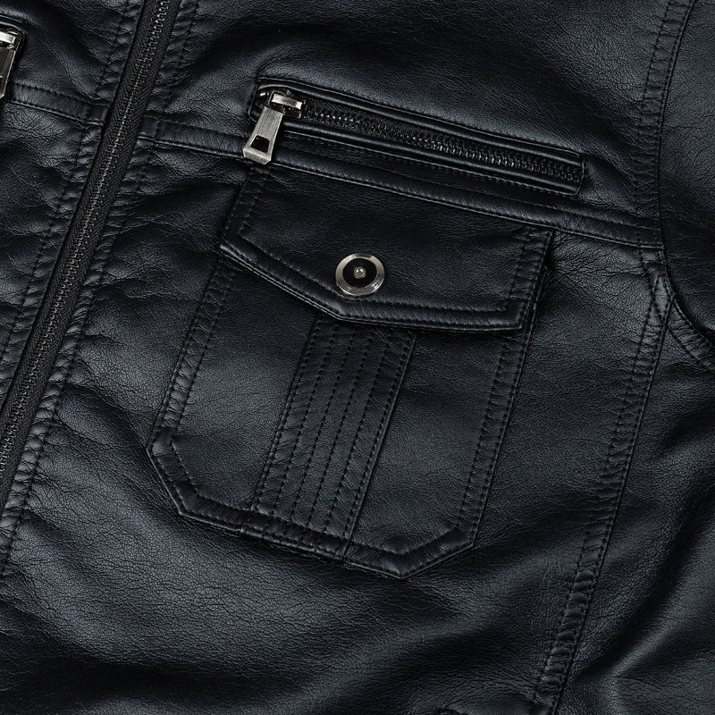 Vintage Zip-Up Leather Jacket: Stylish Motorcycle Outerwear for Men