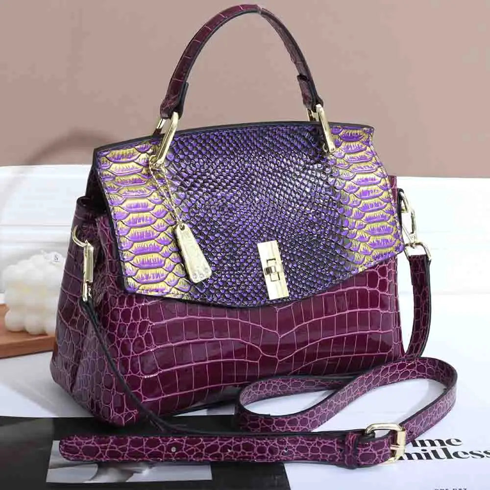 Luxury Snakeskin Patent Leather Shoulder Bag