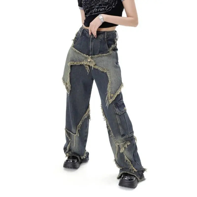 Vintage High Waist Ripped Jeans - Wide Leg Streetwear