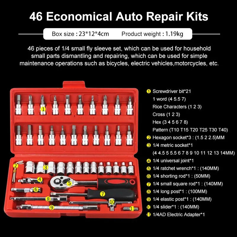 46-Piece Car Repair Tool & Socket Set