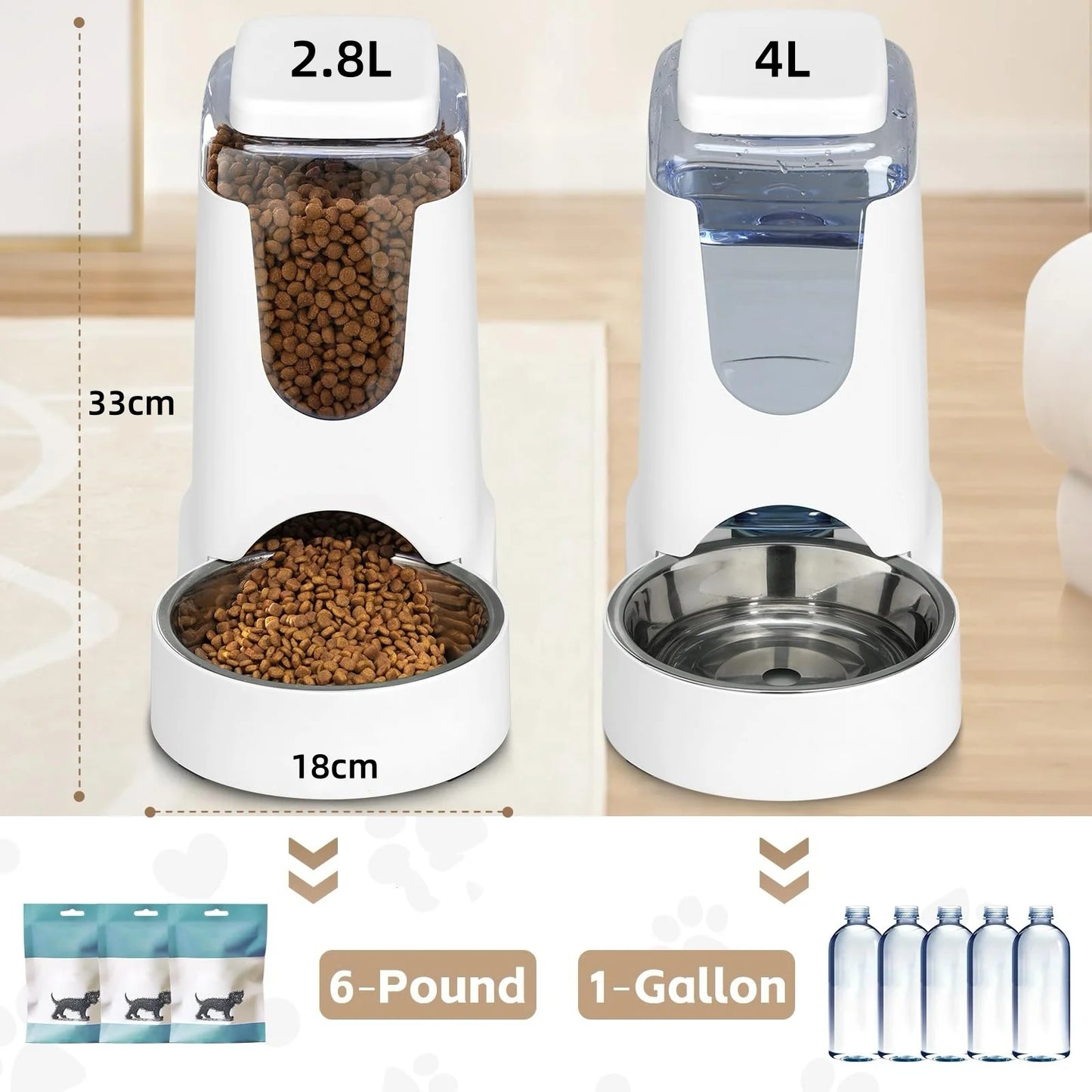 Automatic Pet Feeder & Water Dispenser with Stainless Steel Bowl