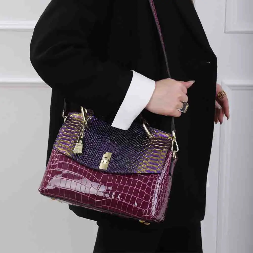 Luxury Snakeskin Patent Leather Shoulder Bag