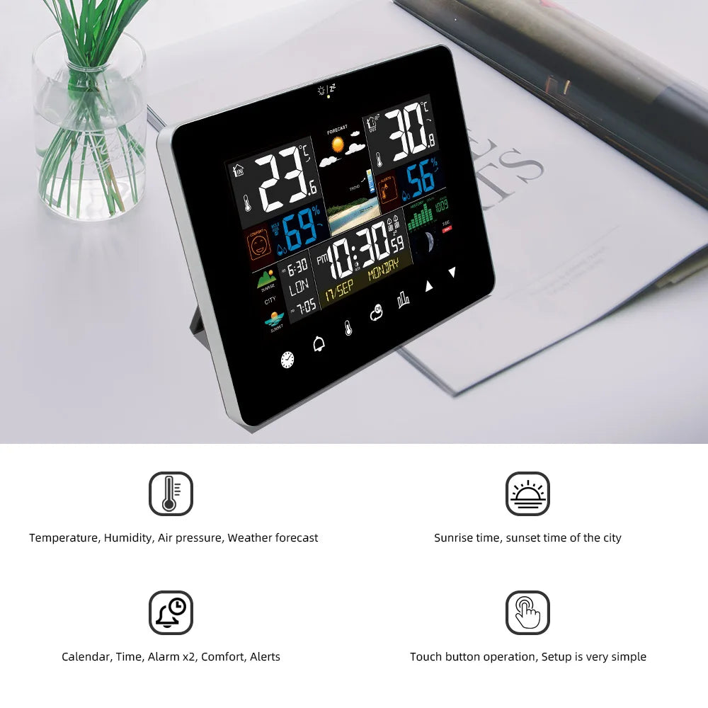 Weather Station Alarm Clock with Wireless Sensor & Touch Screen