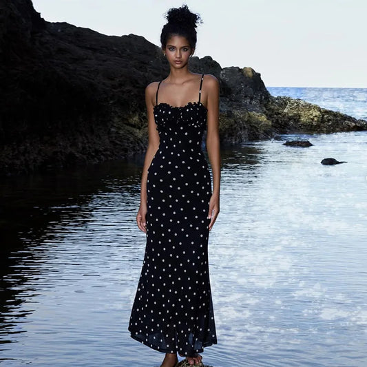 Slim Polka Dot Dress - Backless Summer Party Wear