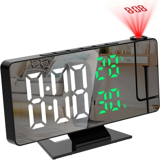 180° Arm Projection LED Alarm Clock with Temp & Humidity, USB Powered