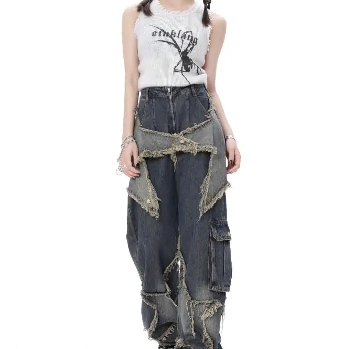 Vintage High Waist Ripped Jeans - Wide Leg Streetwear