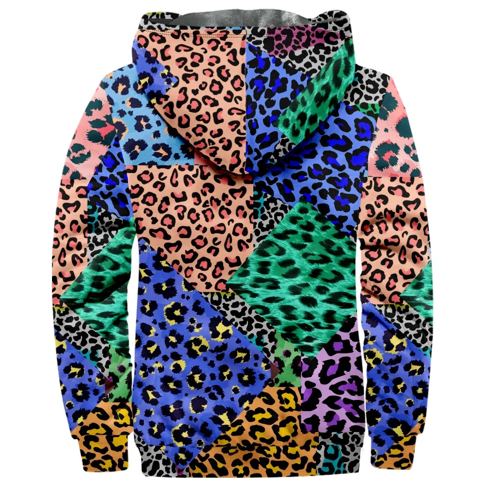 Leopard Patchwork Fleece Hoodie Parka for Men