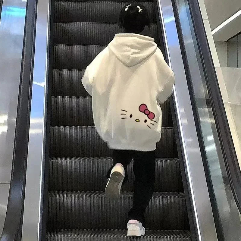 Hello Kitty Chic: Women's Kid Hoodie with Cute Sanrio Print, Fashionable Harajuku Street Style