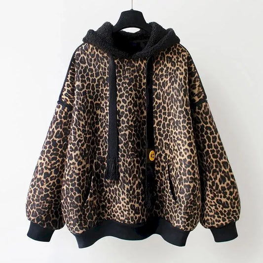 Leopard Lamb Wool Hooded Coat: Trendy Korean Fashion Hoodie